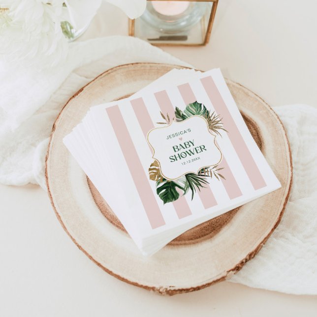 Elegant Pink stripes tropical baby shower Napkin (Creator Uploaded)