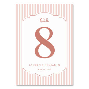 Elegant Pink Stripes with Number Eight Table Number