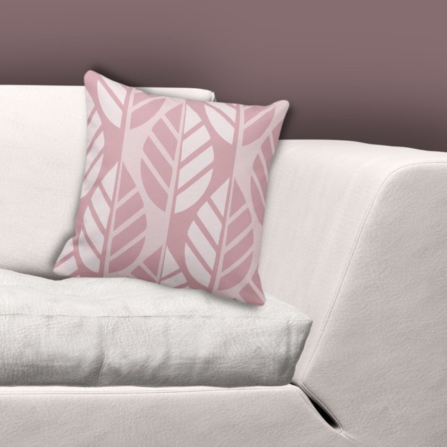 Elegant Pink Stylised Leaves Pattern Cushion (Elegant Pink Stylized Leaves Pattern Throw Pillow, Living Room)