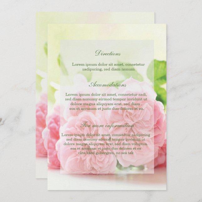 Elegant Pink Summer Rose Wedding Directions Invitation (Front/Back)