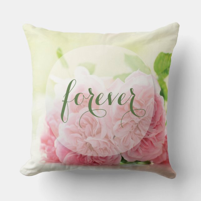 Elegant Pink Summer Rose Wedding Forever Cushion (Front)