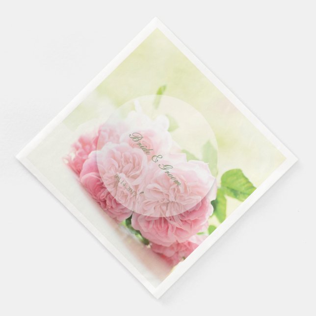 Elegant Pink Summer Rose Wedding Napkin (Corner)