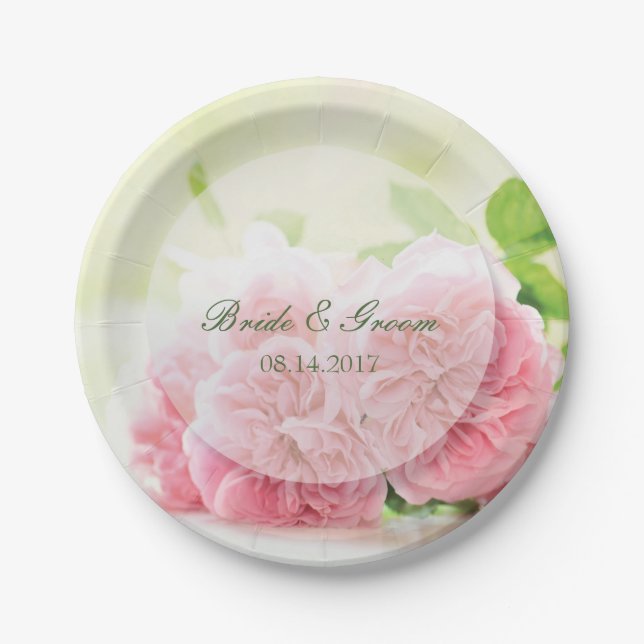 Elegant Pink Summer Rose Wedding Paper Plate (Front)