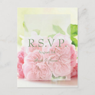 Elegant Pink Summer Rose Wedding RSVP Invitation Postcard