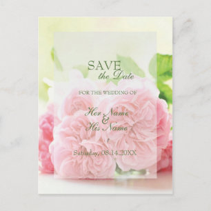 Elegant Pink Summer Rose Wedding SAVE the Date Announcement Postcard