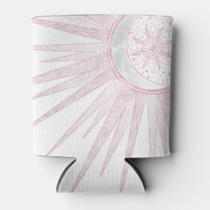 Elegant Pink Sun Moon Doodle Mandala White Design Can Cooler