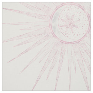 Elegant Pink Sun Moon Doodle Mandala White Design Fabric