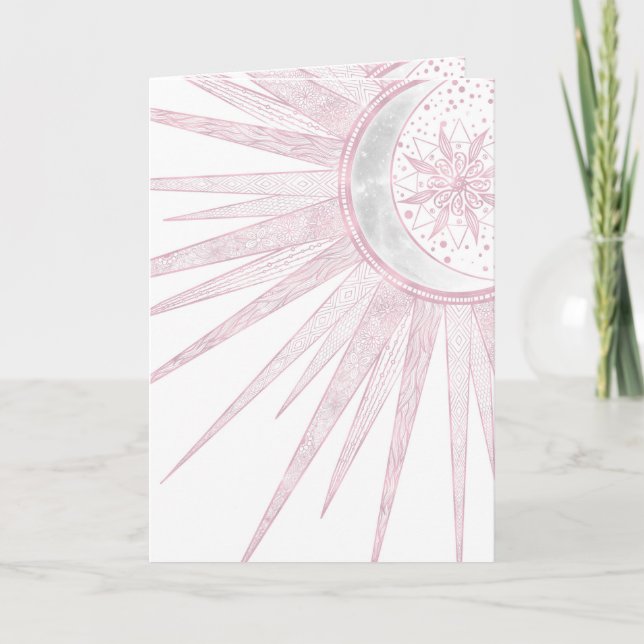 Elegant Pink Sun Moon Doodle Mandala White Design Holiday Card (Front)