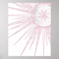 Elegant Pink Sun Moon Doodle Mandala White Design