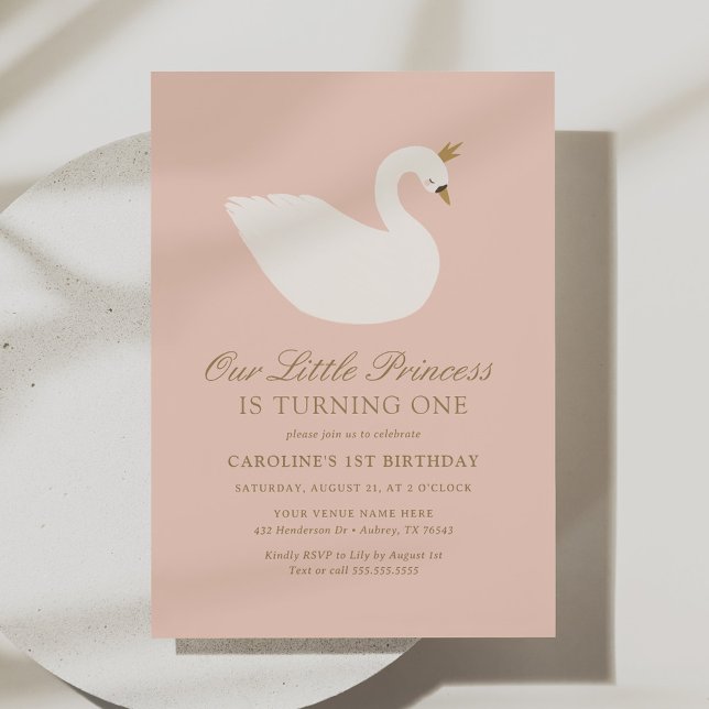 Elegant Pink Swan Princess Birthday Invitation (Creator Uploaded)