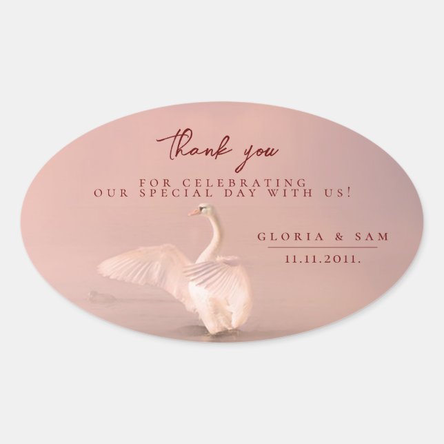 Elegant Pink Swan Thank You Wedding  Oval Sticker (Front)