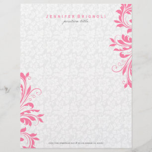 Elegant Pink Swirls On White Damasks Personalised Letterhead