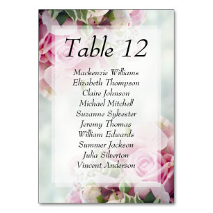 Elegant Pink & Teal Floral Wedding Seating Chart Table Number