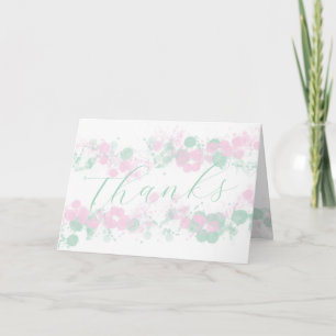 Elegant Pink & Teal Watercolor Spatter Script Thank You Card
