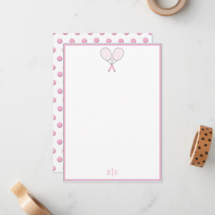 Elegant Pink Tennis Monogram Flat Note Card