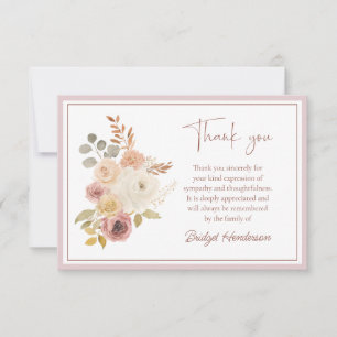 Elegant Pink Terracotta Floral Funeral Thank You Card