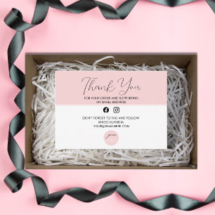 Elegant Pink Thank You Business Logo Package Enclosure Card