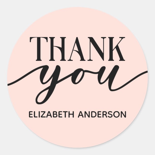 Elegant Pink Thank You Classic Round Sticker (Front)