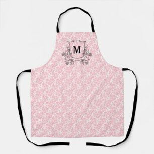 Elegant Pink Tiny Rose Pattern Monogram  Apron