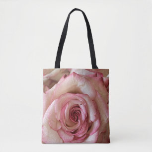 Elegant Pink Tipped White Rose Shoulder Tote Bag