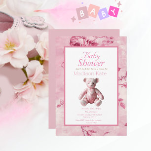 Elegant Pink Toile Baby Shower Celebration Postcard