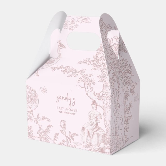 Elegant Pink Toile de Jouy Picnic Baby Shower Favour Box (Front Side)
