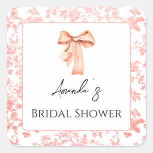 Elegant Pink Toile Floral Bridal Shower Brunch Square Sticker