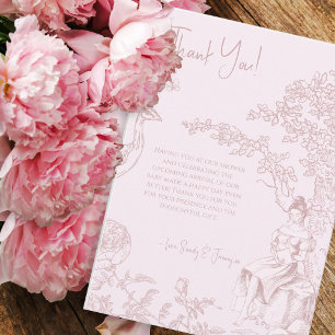 Elegant Pink Toile Jouy Baby Shower Book Request Thank You Card