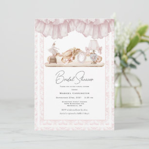 Elegant Pink Toile Vintage Whimsical Bridal Shower Invitation