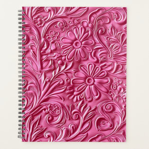 Elegant pink tooled leather  planner