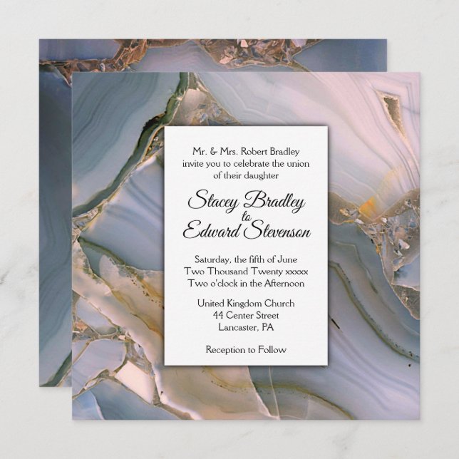 Elegant Pink Touch Marble Agate Wedding Invitation (Front/Back)