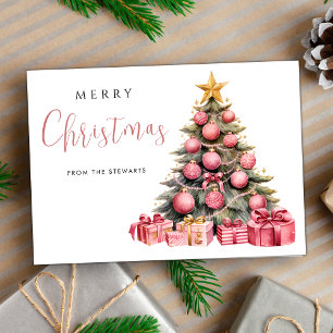Elegant Pink Tree Modern Merry Christmas Holiday Card