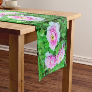 Elegant Pink Tree Peony Flowers with Yellow Centre Long Table Runner