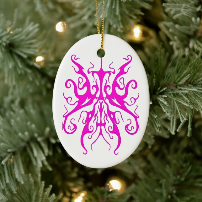 Elegant Pink Tribal Mask Abstract Design Ceramic Tree Decoration (Tree)