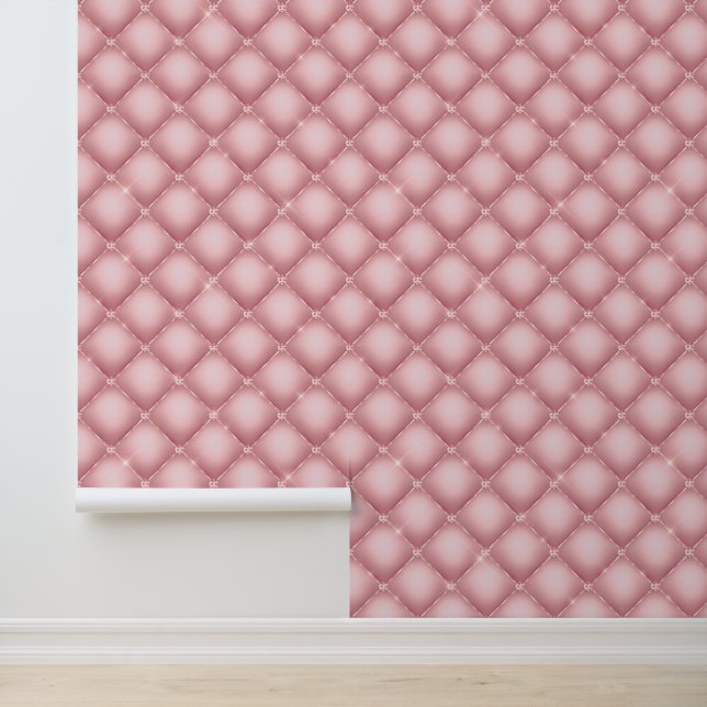 Elegant Pink Tuft Squares Diamonds Glam Pattern Wallpaper (Application)