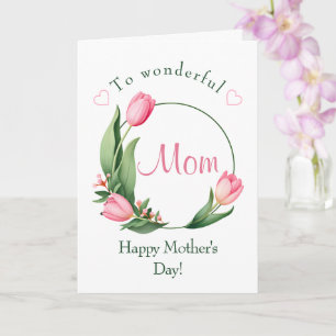 Elegant Pink Tulip Flower Frame Mother's Day Card