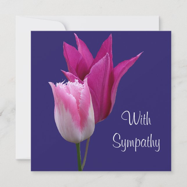 Elegant pink tulip flowers fine art lilac sympathy card (Front)