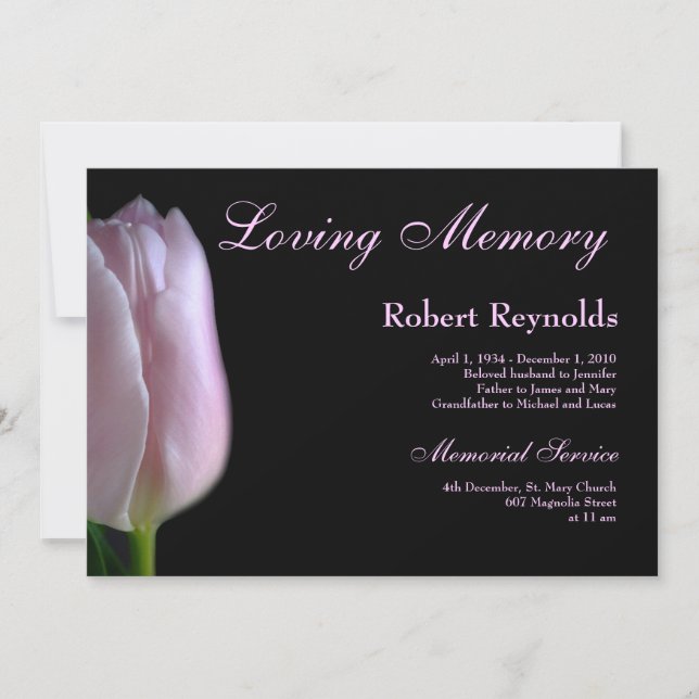 Elegant Pink Tulip Funeral or Memorial Announcement (Front)