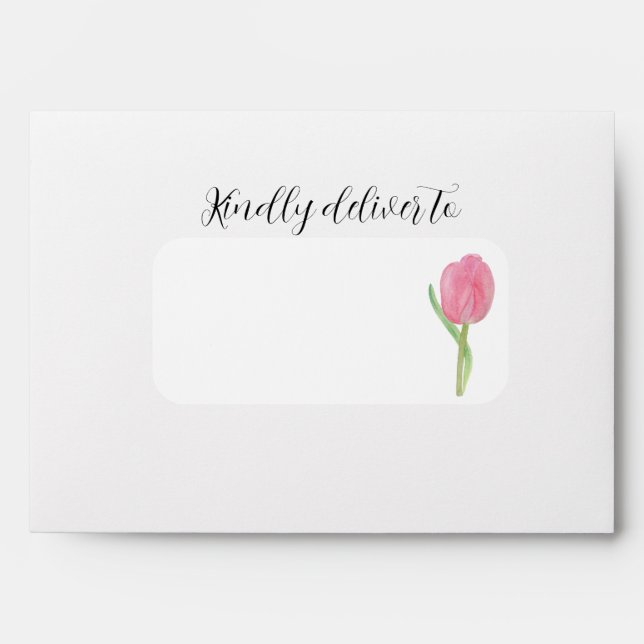 Elegant Pink tulip - minimalist modern wedding Envelope (Front)