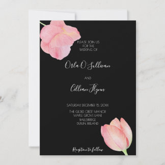 Elegant Pink tulip - minimalist modern wedding Invitation