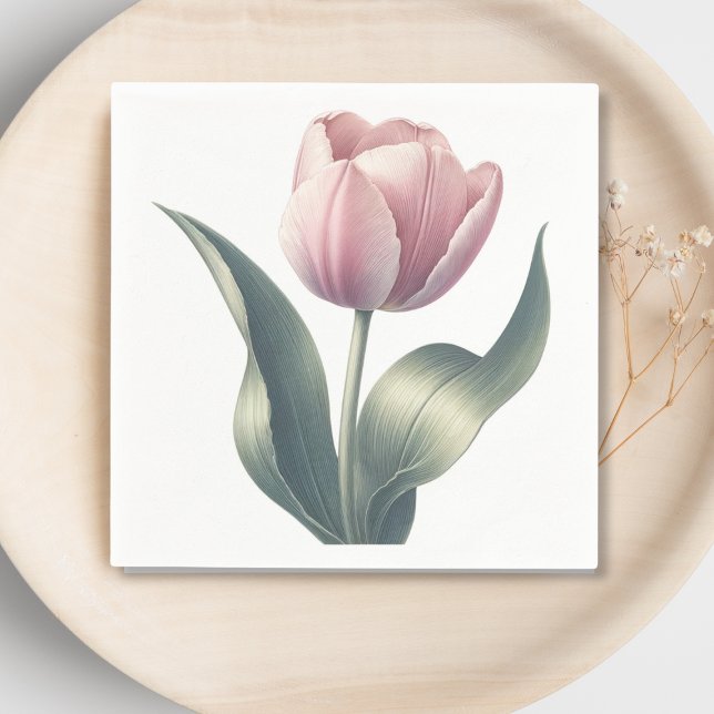 Elegant Pink Tulip Watercolor Flower Cocktail  Napkin (Creator Uploaded)