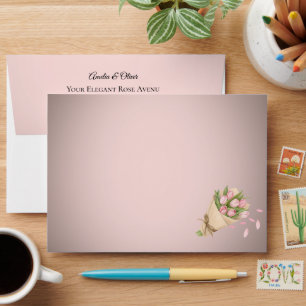 Elegant Pink Tulips Bouquet Wedding Envelope