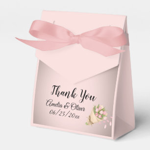 Elegant Pink Tulips Bouquet Wedding Favour Box