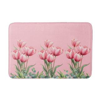 Elegant Pink Tulips Floral Mother's Day Gift  Bath Mat