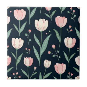 Elegant Pink Tulips Floral Seamless Pattern Tile