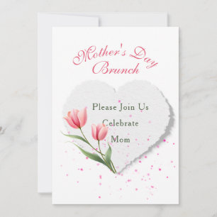 Elegant Pink Tulips & Paper Heart Invitation