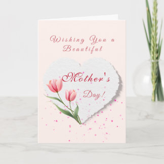 Elegant Pink Tulips & Paper Heart Mother's Day Card