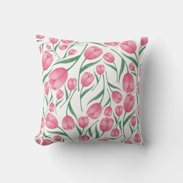 Elegant Pink tulips pattern floral Cushion (Front)