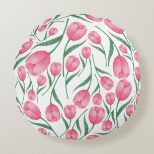 Elegant Pink tulips pattern floral Round Cushion