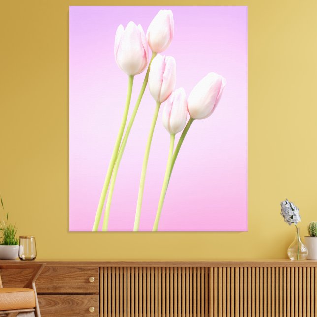 Elegant Pink Tulips Stretched Canvas Print (Insitu(LivingRoom))